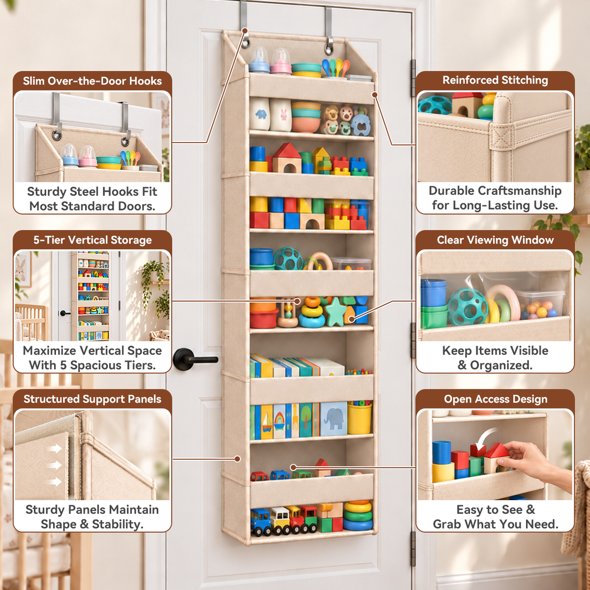 TODAY'S SPECIAL OFFER | Over the Door Organizer with Pockets for Bedroom, Bathroom, Pantry & Closet Storage，6-Tier