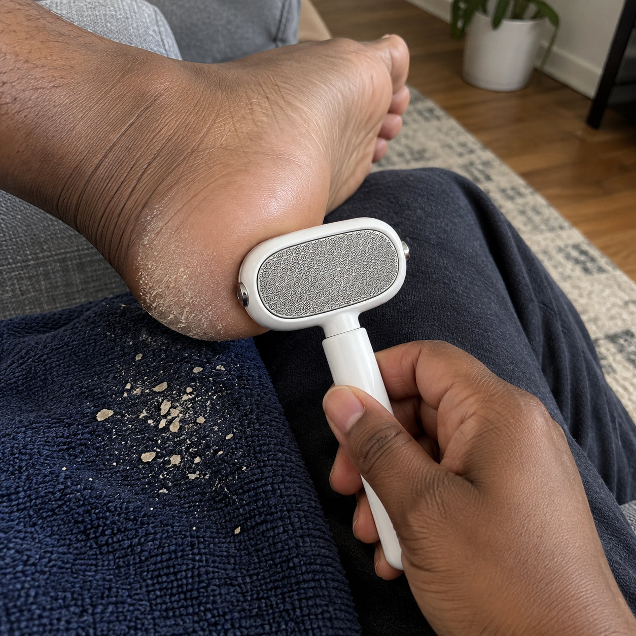 Celyvon heel care tool used on rough heel skin