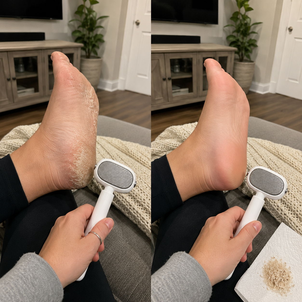 Side-by-side dry heel before and after photo